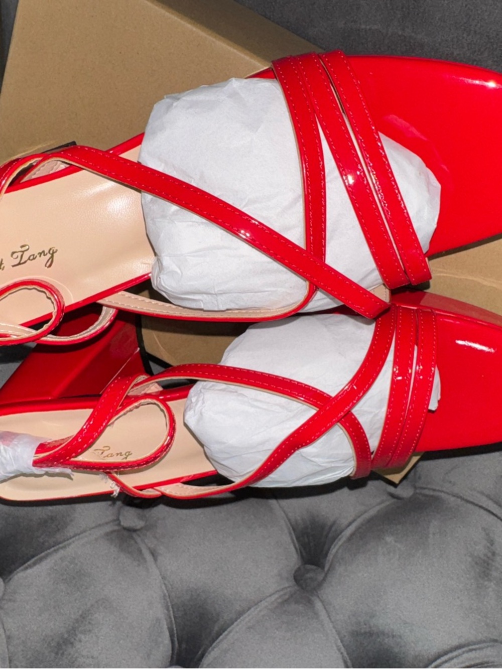 Women’s Red Patent Strappy Block Heel Sandals - Picture 3 of 8